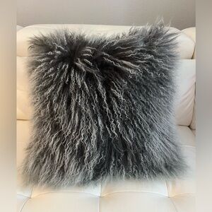 MON CHATEAU Grey Ombré & Minty Green TIBETAN LAMB FUR Down PILLOW 16” x 16”
